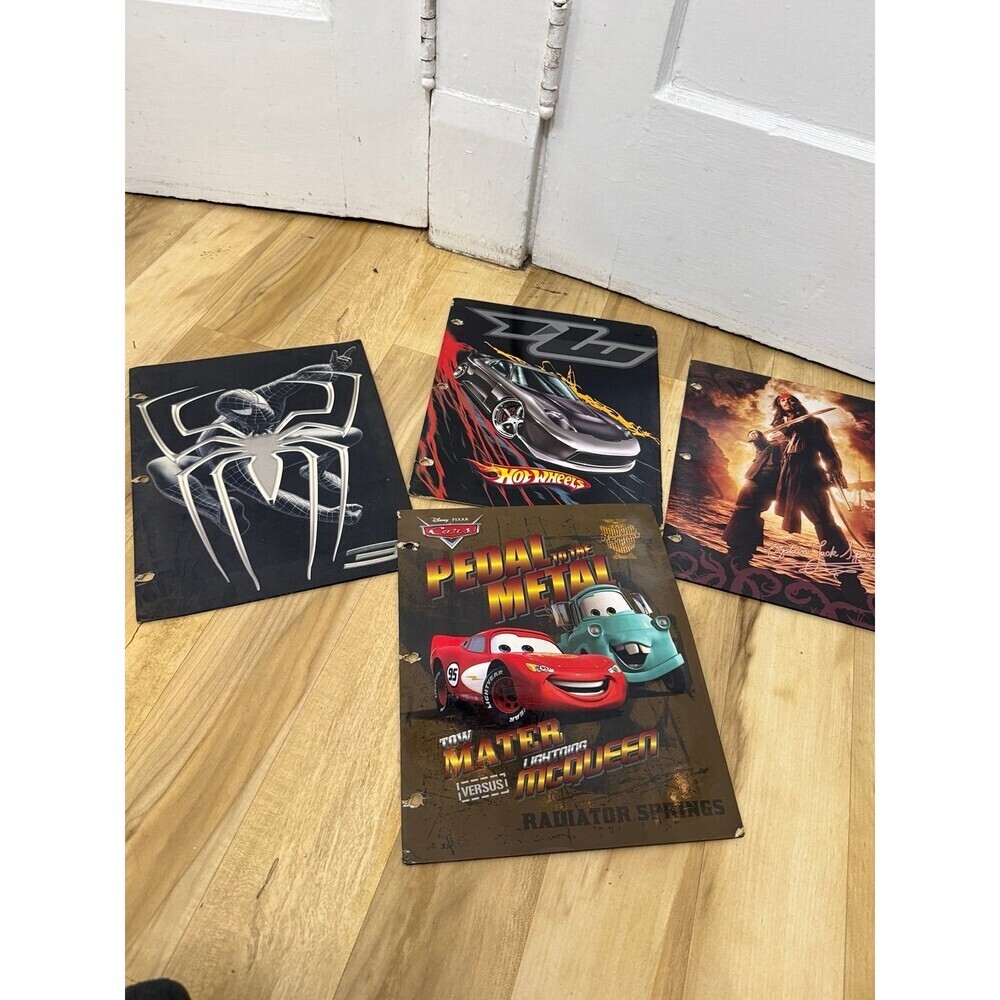 Set of 4 Action & Movie-Themed Folders (Spider-Man, Cars, Hot Wheels, Pirates)